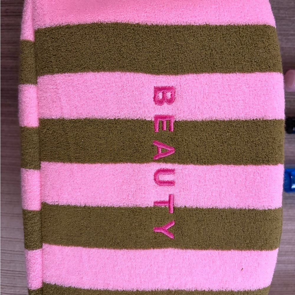 Pink and Brown Striped Beauty Bag